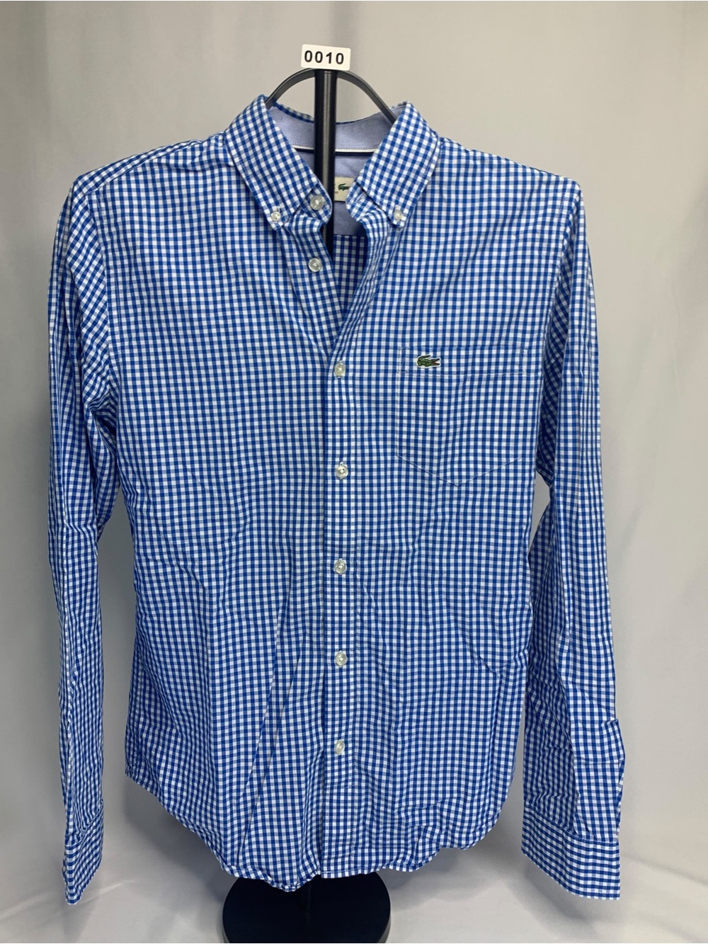 Lacoste Blue and White Gingham Button-Down Shirt